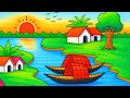 Riverside Village Scenery Drawing For Class 5 to 10 - Step By Step | Easy Drawing Tutorial | Jhorna