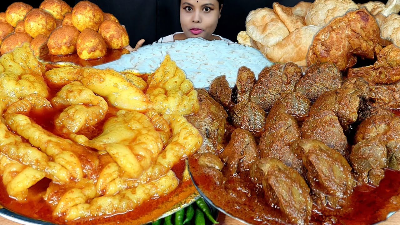 Eating Show Mutton Fat Curry Rice Asmr Eating Video Luchi Egg Curry Mukbang Chicken Curry Livercurry