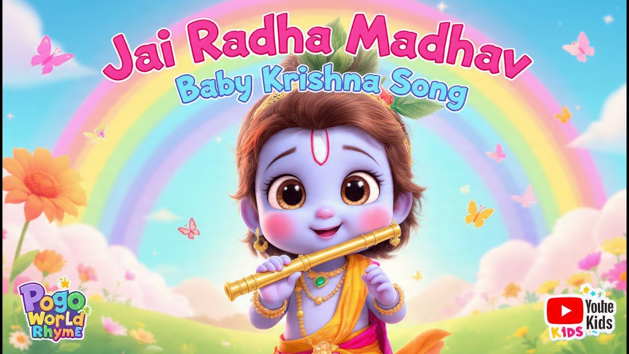 जय राधा माधव 👶💙 | 3D Baby Krishna Song 🎵  | Kids Bhajan  | Krishna Song 🌈