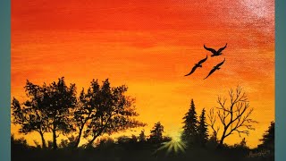 How to Draw Flying Bird on Sky at Evening by Acrylic || Episode 17 ||