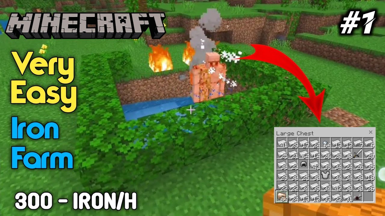 Minecraft Easy Iron Farm Tutorial - 300 Per Hour | Minecraft Hack ...
