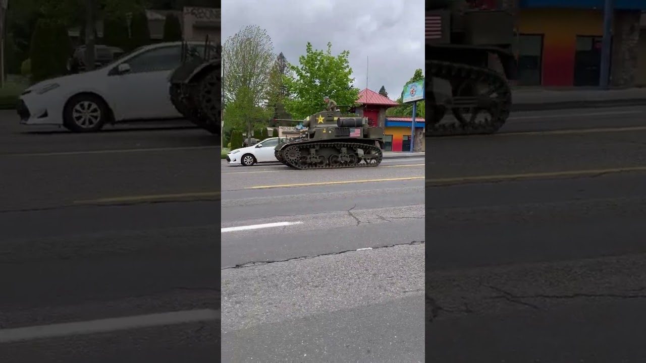 Army Tank Rolling down 82nd Ave in Portland Oregon