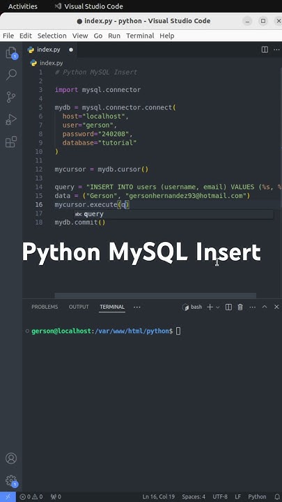 Python MySQL Insert #python #pythonprogramming #pythontutorial - YouTube