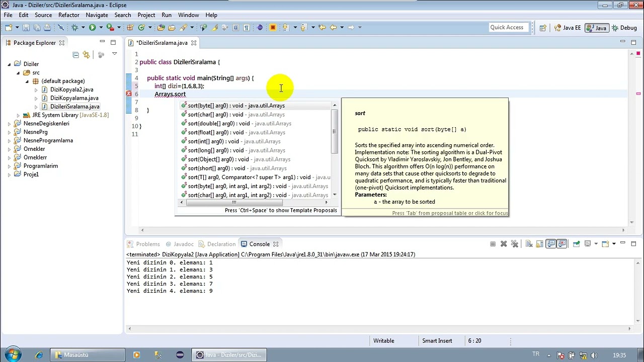 051010 10 Dizi Sıralama arraysort
