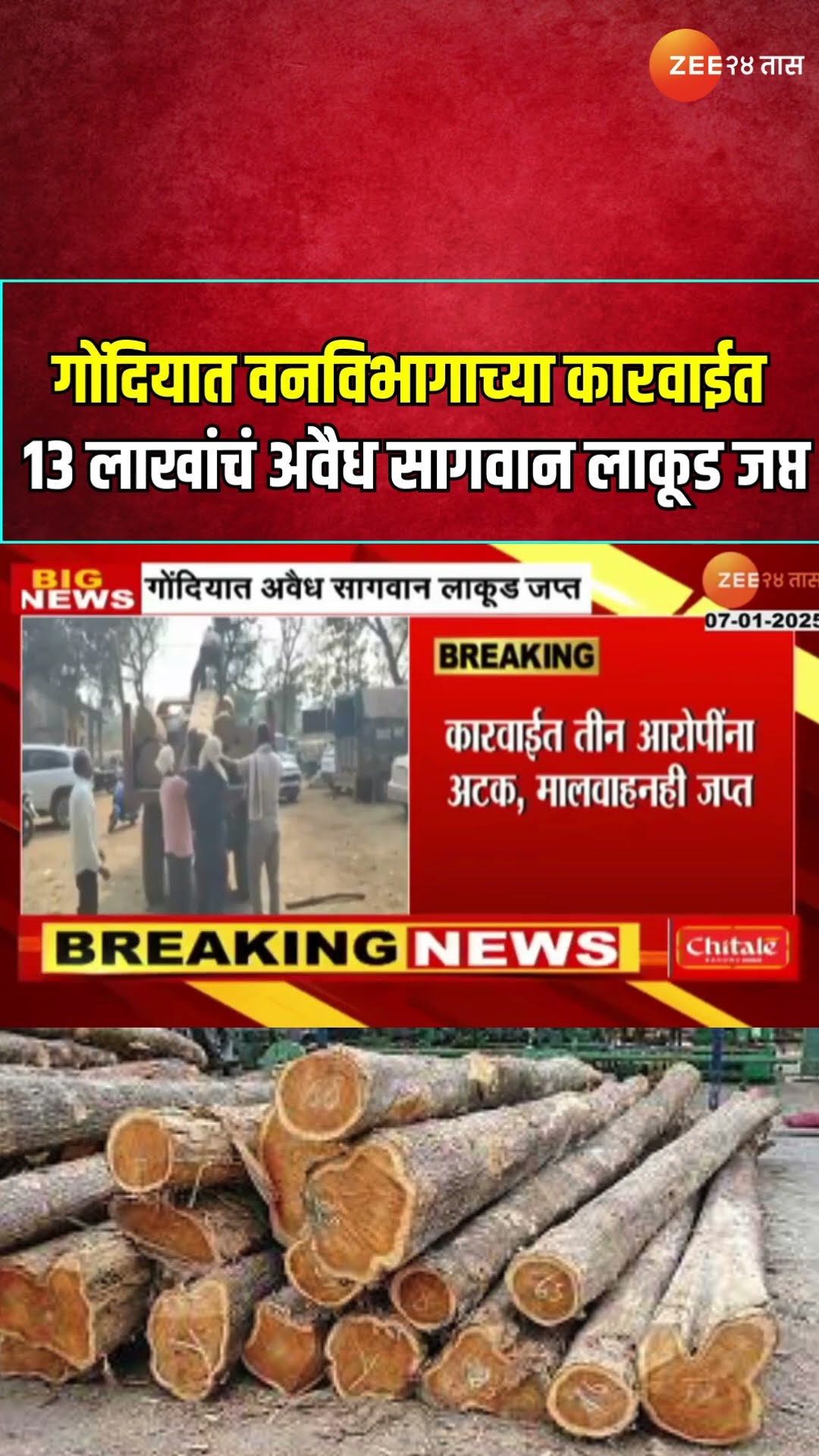 Gondia Teak Wood Seized | गोंदियात वनविभागाच्या कारवाईत 13 लाखांचं अवैध सागवान लाकूड जप्त