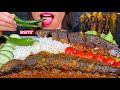 ASMR EATING FISH CURRY FRIED EGGPLANT FRIED FISH HOT CHILLI TOMATOES & RICE 먹방 Sounds