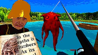 Relaxing Fishing Game Where You Catch Cthulhu get caught by cthulhu - Lake Facade / ALL ENDINGS screenshot 2