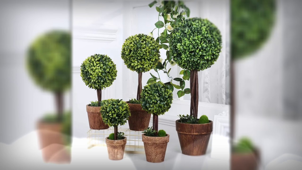 Mini Artificial Plants Plastic Fake Green Grass Topiary Shrubs with Pot