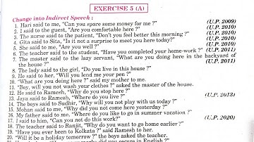 exercise 5a class 12 | direct and indirect speech class 12 | direct and indirect in English grammar