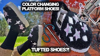 RUG SHOES?! Tufting COLOR CHANGING Platform Shoes! DYEING YARN