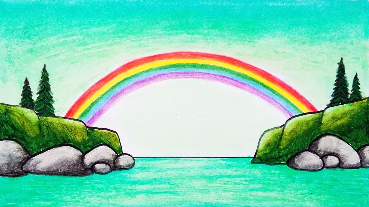 How to Draw Easy Scenery of Rainbows Over the Sea - YouTube