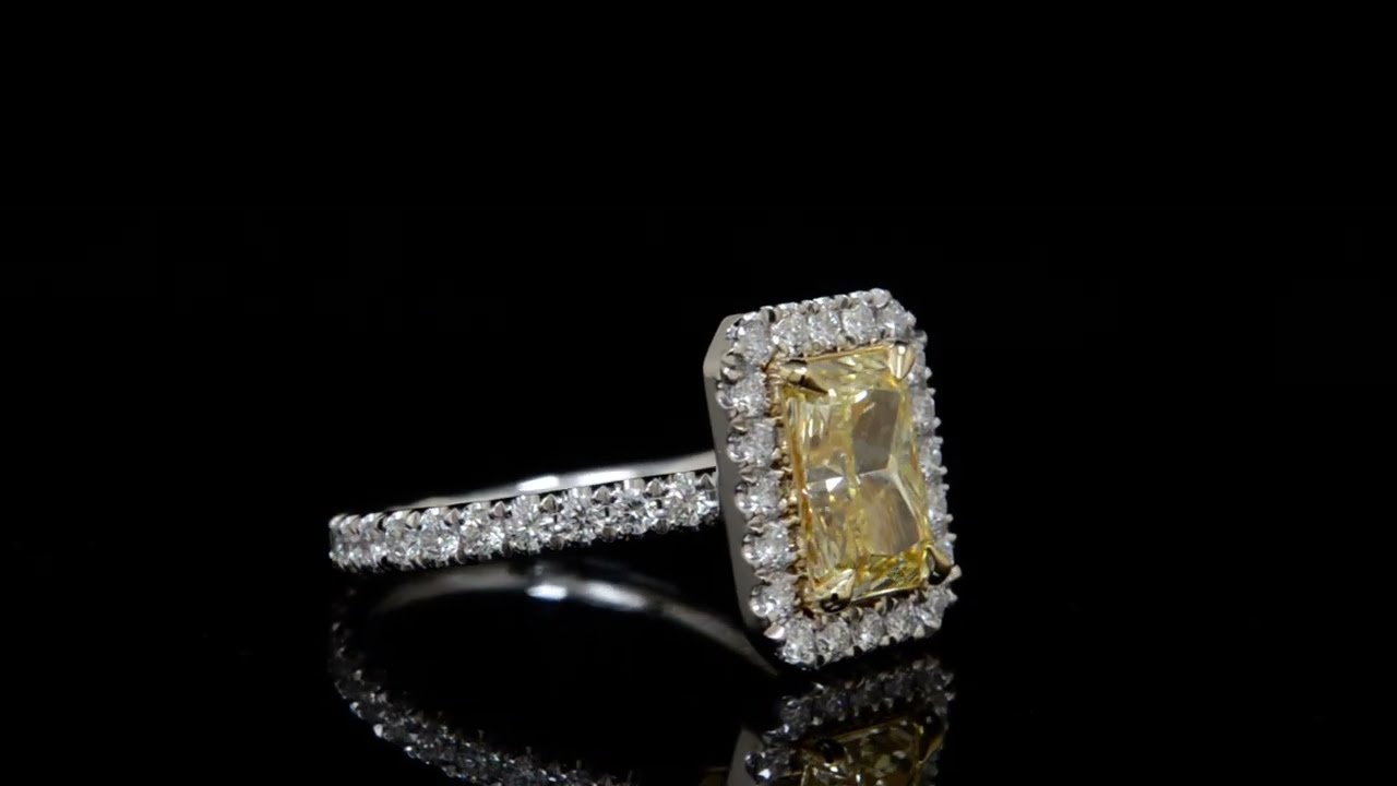 Radiant Cut Fancy Yellow Diamond Halo Eternity Engagement Ring - 24380