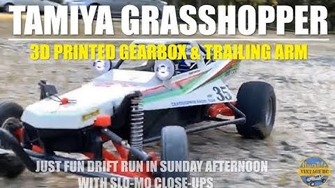 Tamiya Grasshopper with 3D printed gearbox & suspension, full speed drift slow-motions!