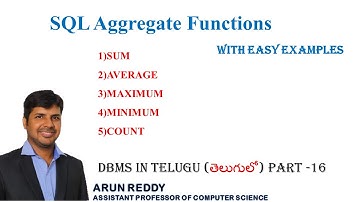DBMS IN TELUGU PART 16 - SQL AGGREGATE FUNCTIONS IN TELUGU | SUM | AVG | COUNT | MAX | MIN |