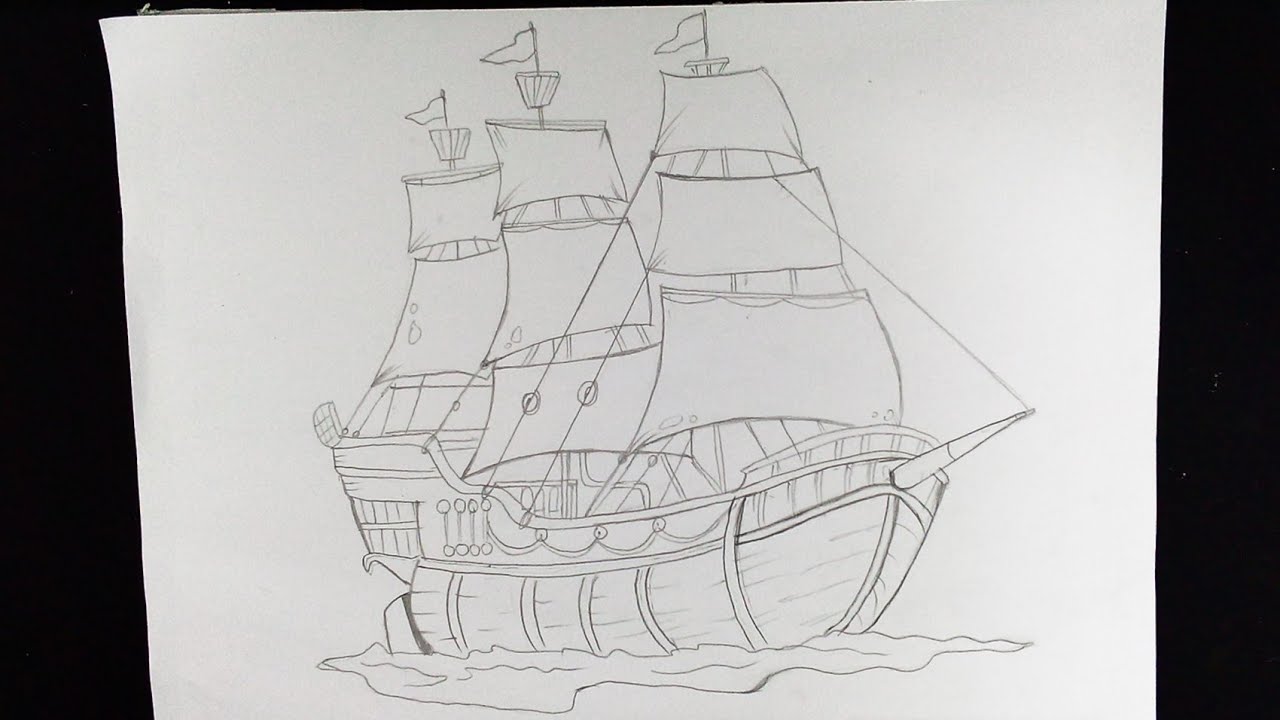 How To Draw A Ship Easy Pencil Drawing - YouTube