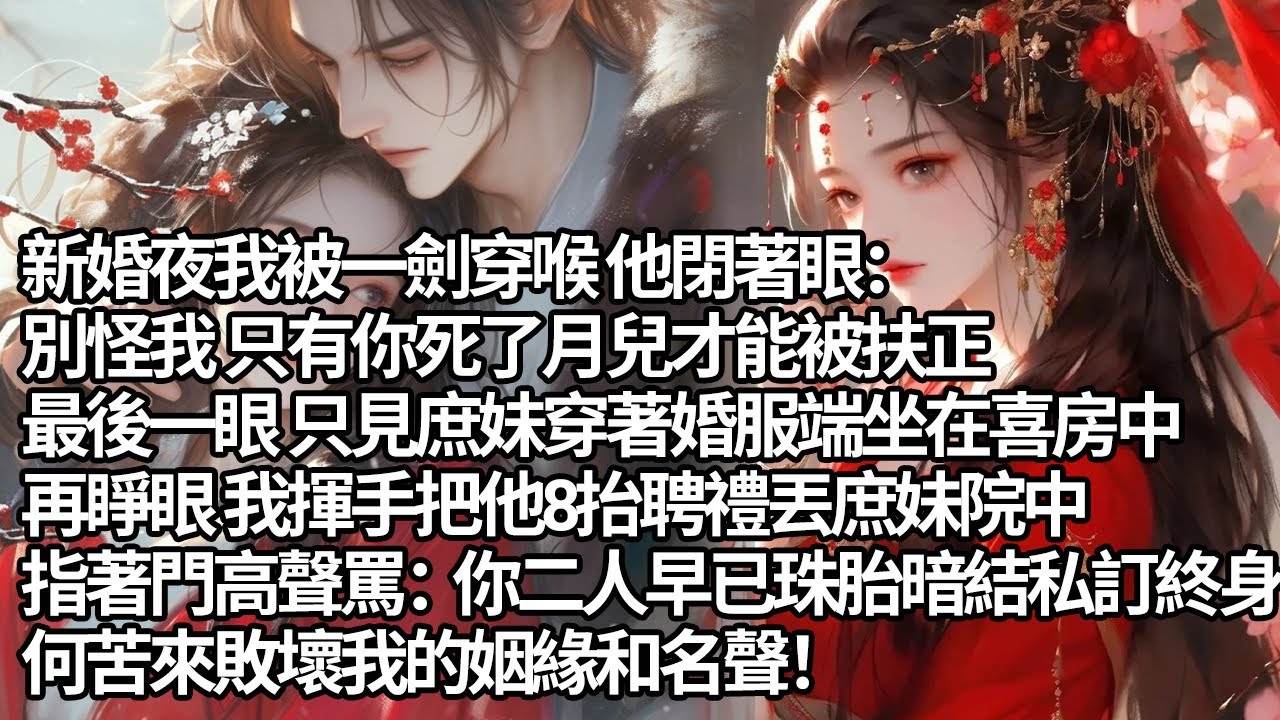 【一口氣看完】新婚夜我被一劍穿喉他閉著眼：別怪我 只有你死了月兒才能被扶正，最後一眼 只見庶妹穿著婚服端坐在喜房中，再睜眼我揮手把他8抬聘禮丟庶妹院中，指著門高聲罵：你二人早已私訂終身何苦來敗壞我姻緣