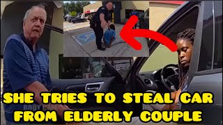 Stereotypical Black Woman Tries To Steal Elderly White Couple Car at Gas Station