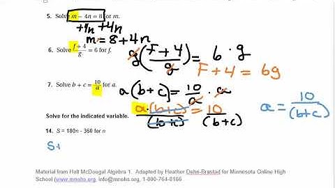Algebra 1.5:  Solving for a Variable Video