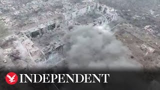 Drone footage shows Bakhmut in ruins
