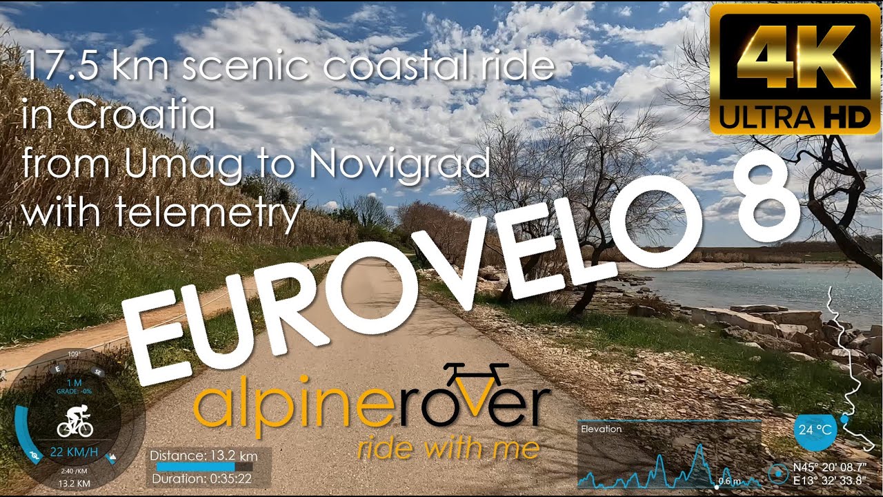 17.5km beautiful scenic coastal ride from Umag to Novigrad in Croatia. Eurovelo8 - with telemetry