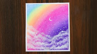 Dreamy Day Rainbow Sky & Clouds | Step by step Oil pastel Painting #144