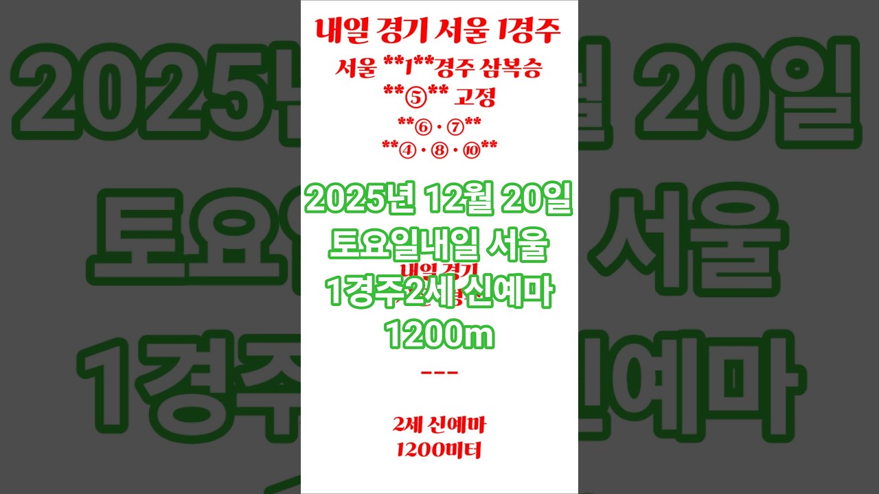 2025년 12월 20일 토요일내일 서울 1경주2세 신예마 1200m
