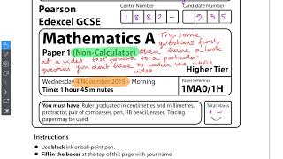 GCSE Maths Edexcel November 2015 Non-Calculator (Full Paper)