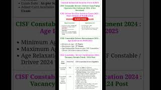 Central Industrial Security Force CISF Constable / Driver Recruitment 2024 Apply Online for 1124 Pos