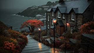 Stormy Village on Rainy Day beside the Sea | Rain Ambience & Dark Academia Piano for Reading, Calm screenshot 4
