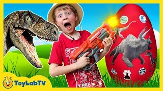 Giant Life Size Raptor and Park Rangers! Dinosaur Surprise Egg, Dino Kids Family Game & Toys