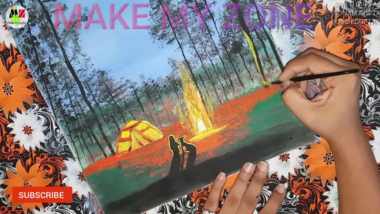 Camp Fire Camping Out Painting How to paint night scenery painting