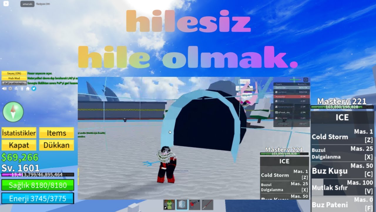 A screenshot of a Roblox game with hacks enabled, showcasing enhanced gameplay features
