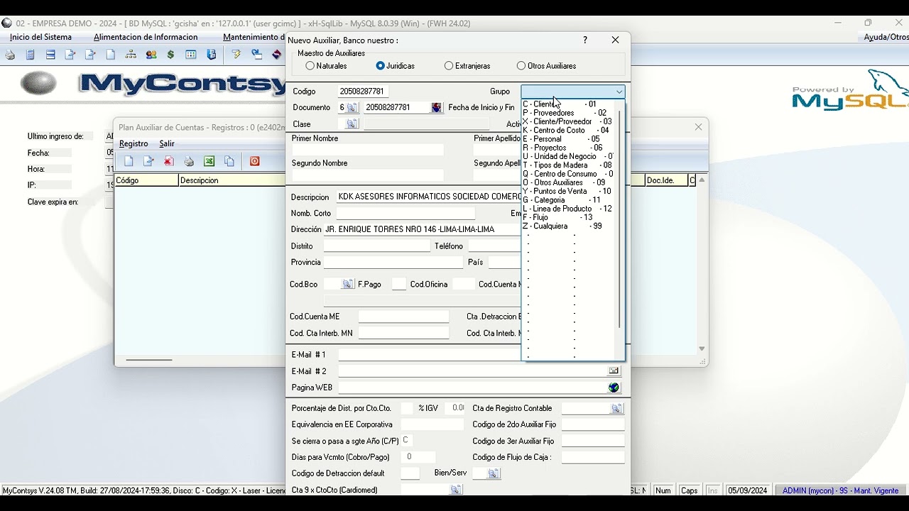 MyContsys Creación de Auxiliares