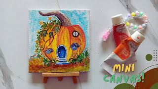 How to paint a Pumpkin House | Halloween painting tutorial acrylic beginners | Mini Canvas art
