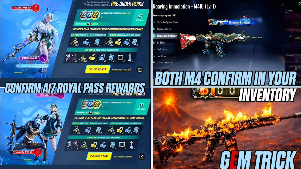 FREE GEM TRICK 🎉 HOW TO GET M416 🤔 A17 ROYAL PASS REWARDS HERE