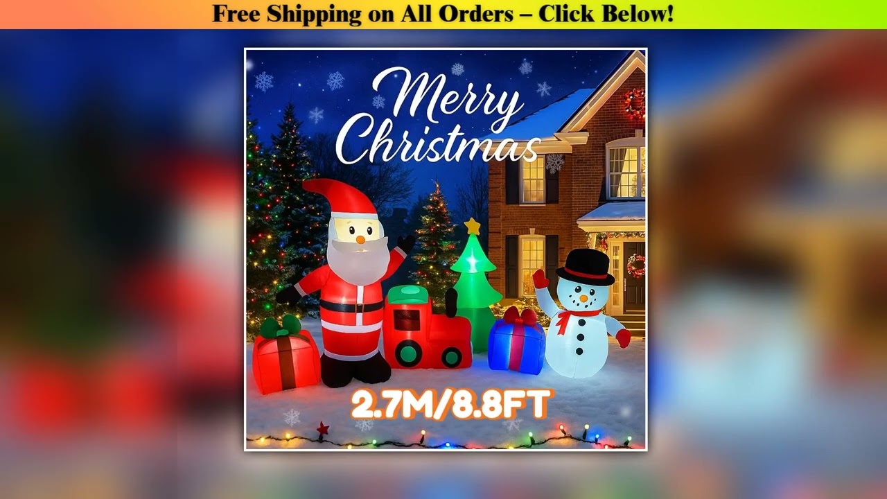 2.7M/8.8FT Inflatable Santa Claus Snowman Train Gift  Lights LED Home Decoration Toys Yard Xmas