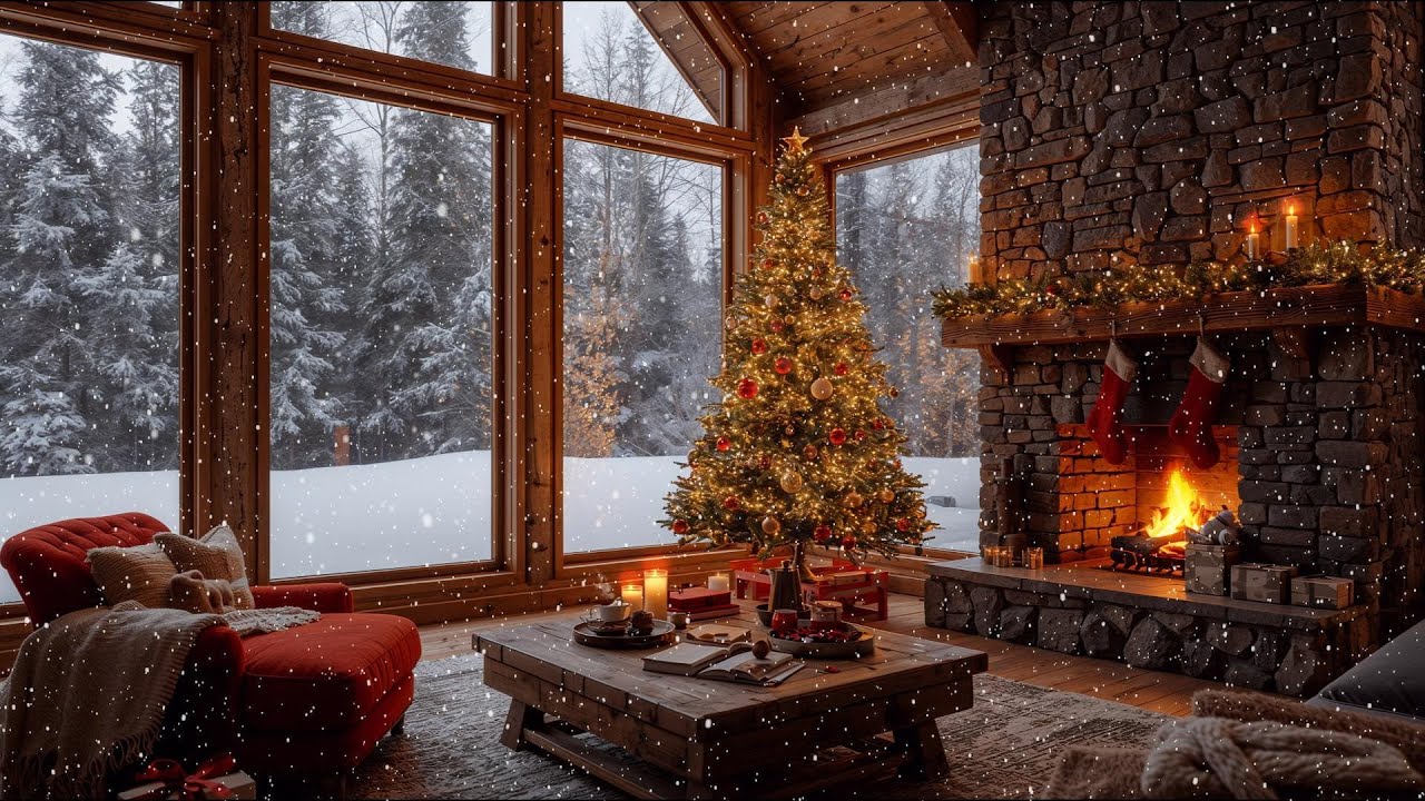 Calm Christmas Piano Melody 🎄🎹  Soft Holiday Music with Snowfall & Cozy Fireplace Ambience 🔥