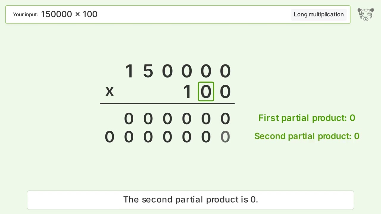 150000 x 100 Long Multiplication - Step-by-Step - YouTube
