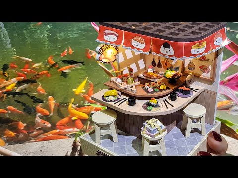 Corner of happiness Cute sushi restaurant DIY miniature dollhouse kit Revolving food house