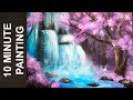 Painting A Waterfall in a Cherry Blossom Tree Forest with Acrylics in 10 Minutes!