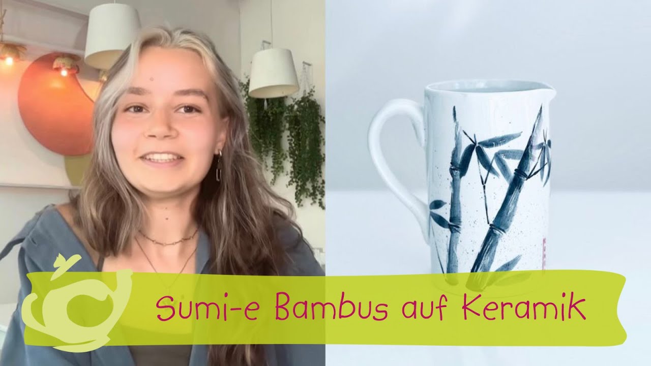 Wie du Sumi-e Bambus auf Keramik zauberst. pottery art cafe Kln