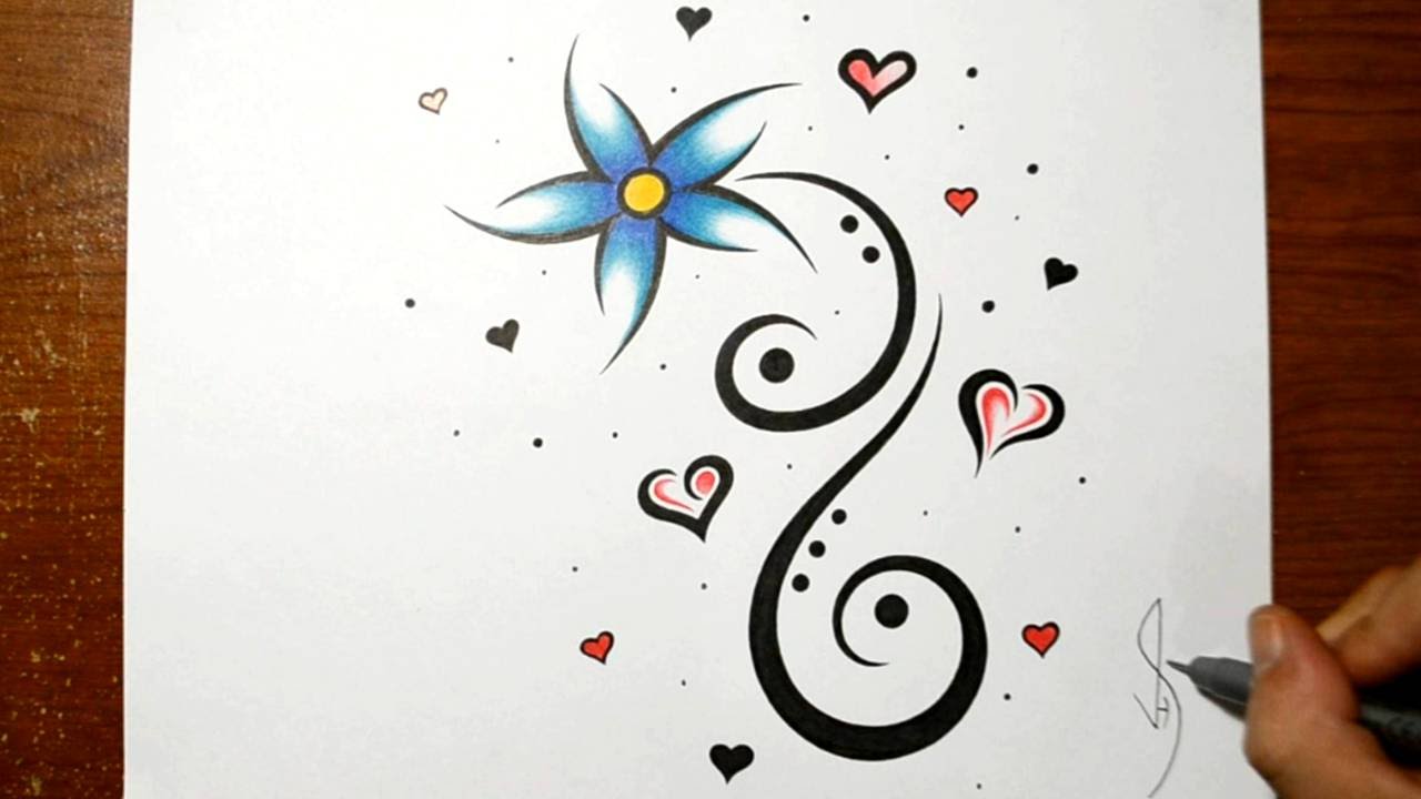 Designing a Cool Flower Tattoo Design with Hearts - YouTube