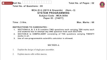 MCA 3RD SEM SYSTEM PROGRAMMING DEC 2018 | PTU