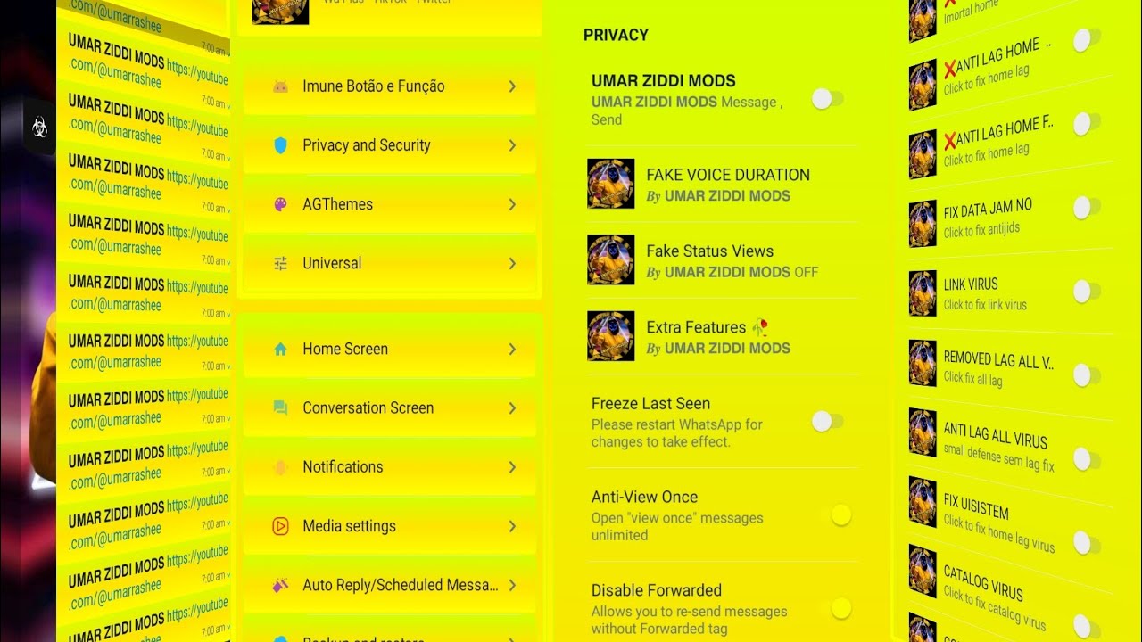 NEW UPDATE YELLOW CONVERSATION WHATSAPP /ALL ANTIVIRUS BUTTON FIXED AND STYLISH WHATSAPP