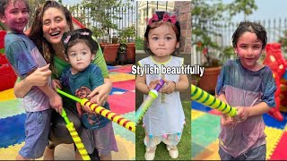 Kareena Kapoor Taimur & jeh Ali khan playing Holi with Alia Ranbir daughter Raha Kapoor & family