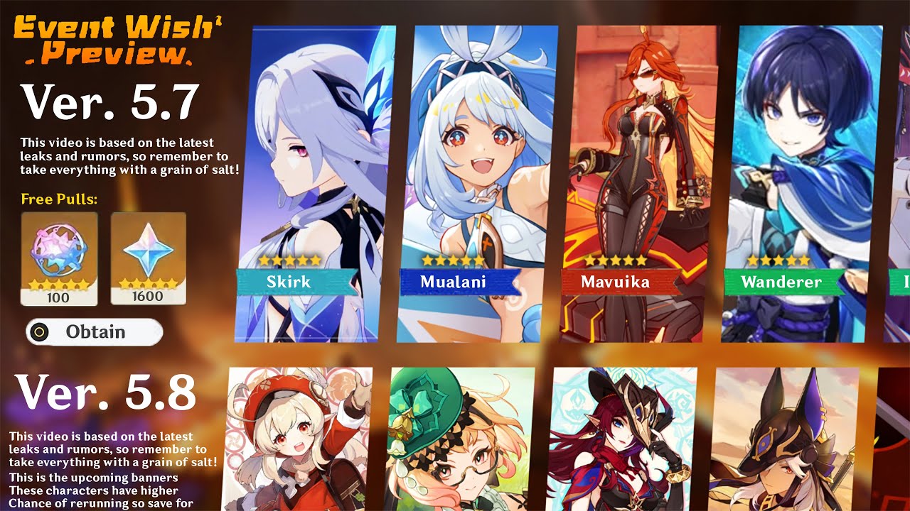 NEW UPDATE! ALL THE BANNERS FROM VERSION 5.7 - 5.8 | MAVUIKA, EMILIE, KLEE  - Genshin Impact