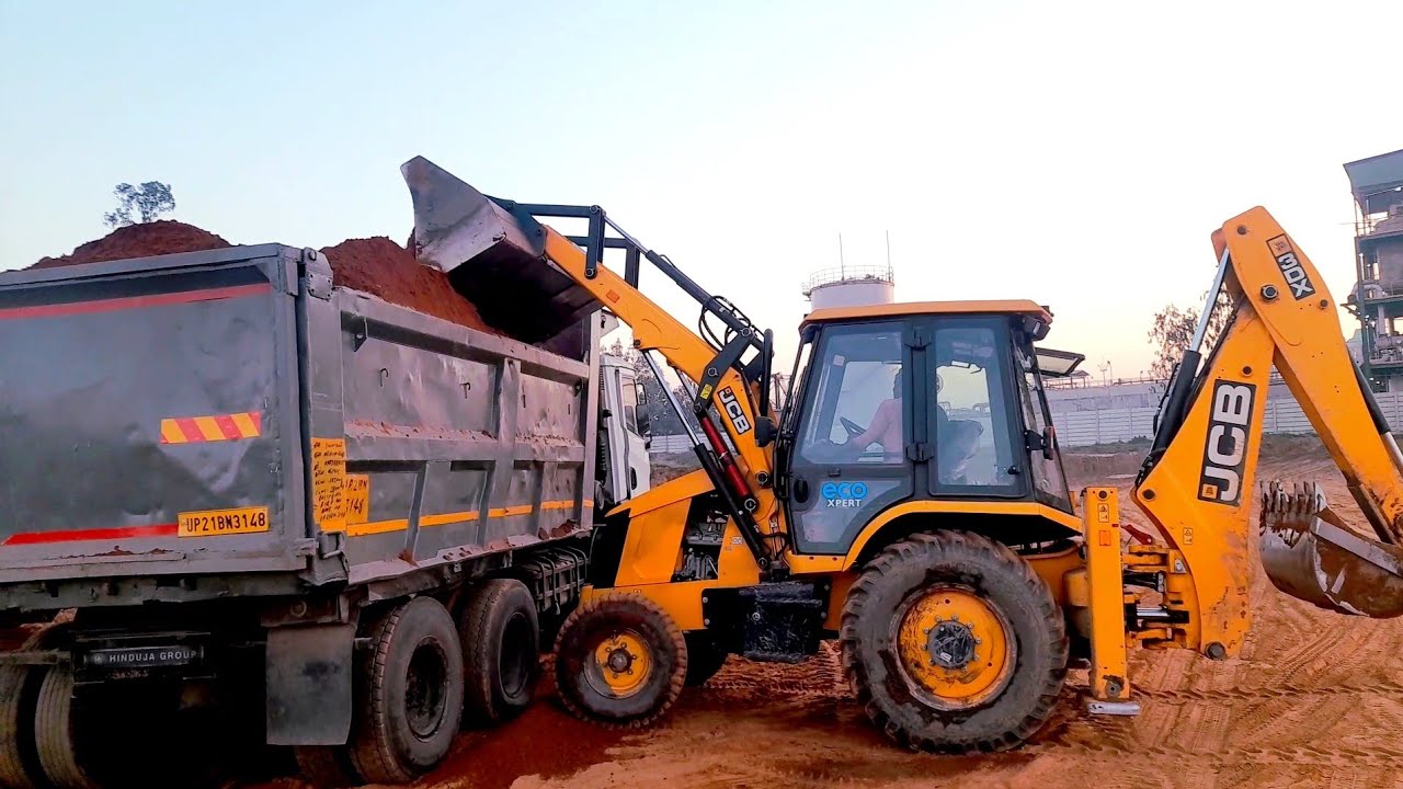 JCB 3Dx Backhoe Loading Loader Mud in Ashok Leyland Dumper And 10 Tayar ...