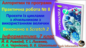 Практична робота № 8. Проекти із циклами з лічильником (Scratch 2) | 7 клас | Ривкінд