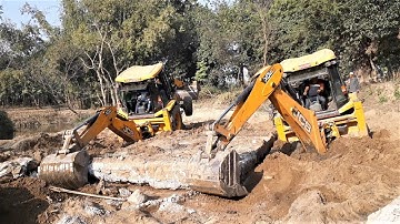 Two JCB Dozer Unable to Move A Heavy Bridge Slab - JCB Video