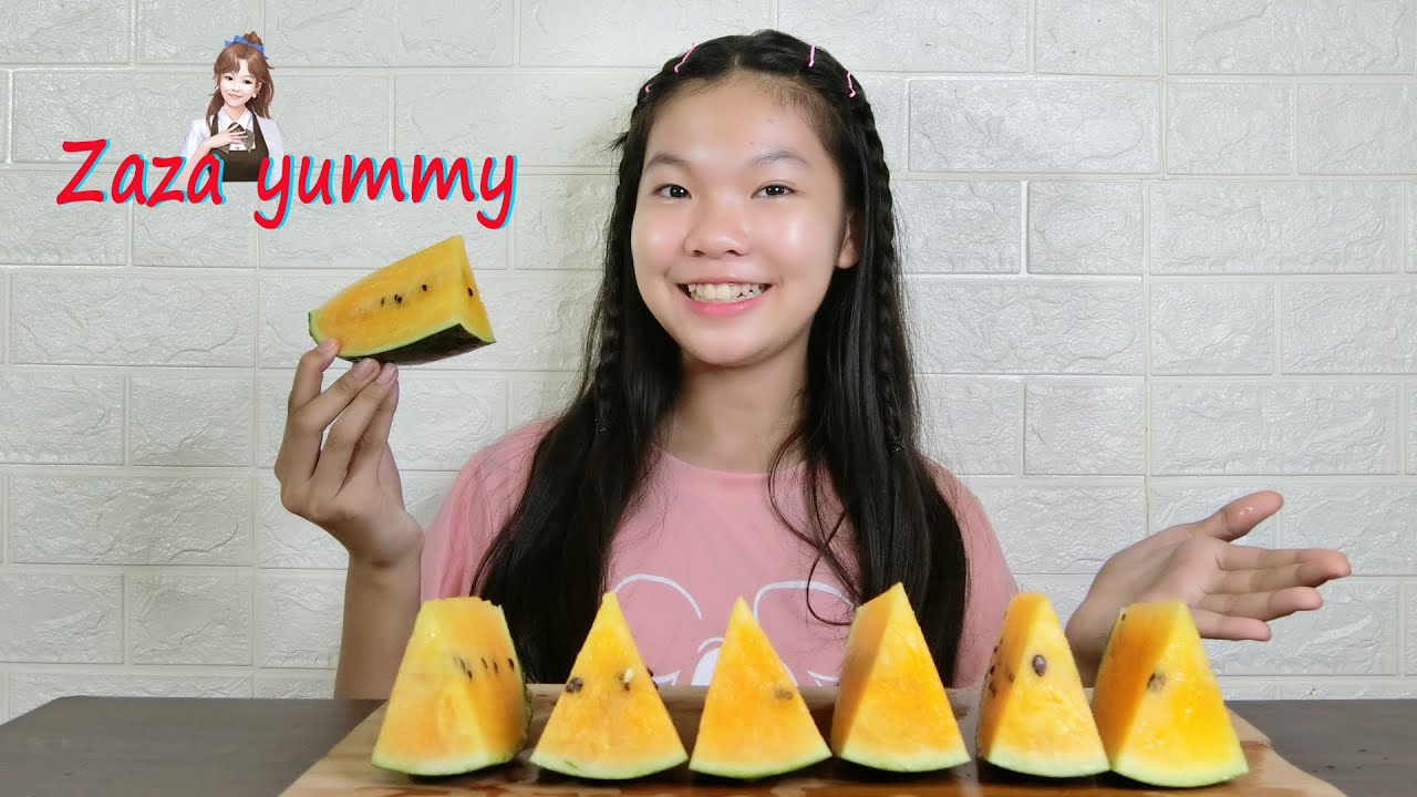 Yellow watermelon Mukbang by Zaza yummy